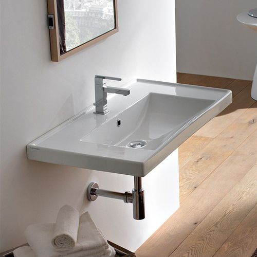 Wand-Waschbecken - 3002 - Scarabeo Ceramiche - Keramik / mit integrierter Waschtischplatte / rechteckig