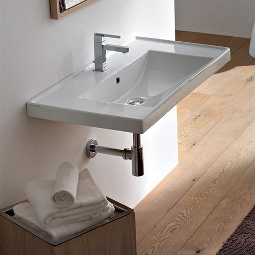 Wand-Waschbecken - 3005 - Scarabeo Ceramiche - Keramik / mit integrierter Waschtischplatte / rechteckig