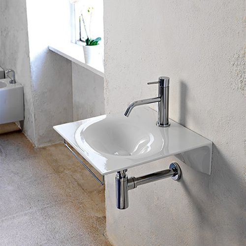 Wand-Waschbecken - 6101 - Scarabeo Ceramiche - Keramik / mit integriertem Handtuchhalter / quadratisch