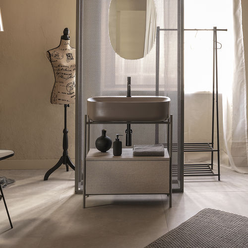 Konsole Waschbecken - LAILA - Scarabeo Ceramiche - Keramik / mit integrierten Schubladen / mit Spiegel