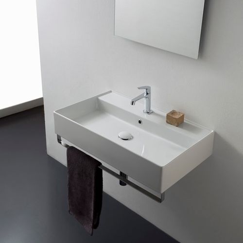 Wand-Waschbecken - 5110  - Scarabeo Ceramiche - Keramik / mit integriertem Handtuchhalter / rechteckig