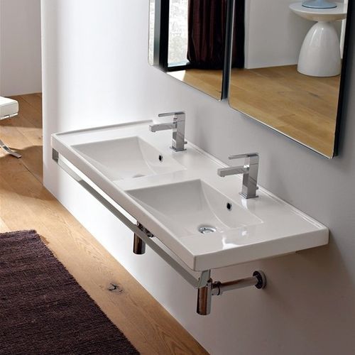 Wand-Waschbecken - 3006 - Scarabeo Ceramiche - Keramik / mit integrierter Waschtischplatte / mit integriertem Handtuchhalter