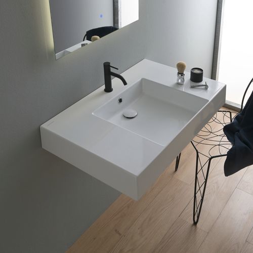 Wand-Waschbecken - 5151 - Scarabeo Ceramiche - Keramik / mit integrierter Waschtischplatte / Mischbatterie
