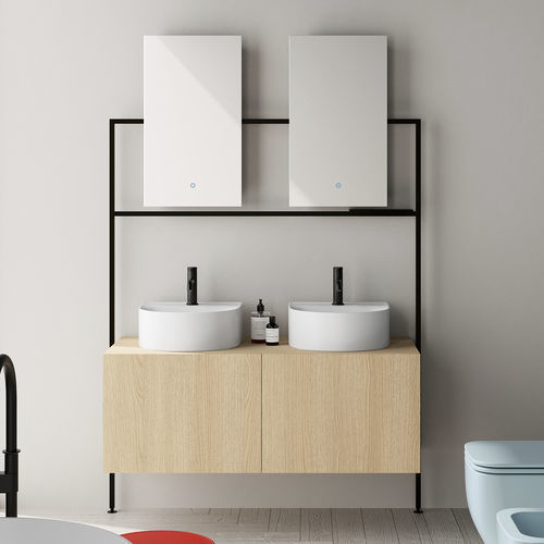 Doppelter Waschtisch-Unterschrank - PICTURE: 3054 - Scarabeo Ceramiche - wandhängend / Holz / Metall