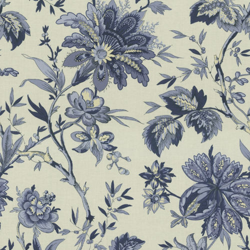 Möbelstoff - FELICITE INDIGO - WAVERLY Div. of Schumacher & Co. - Blumenmotive / Baumwolle