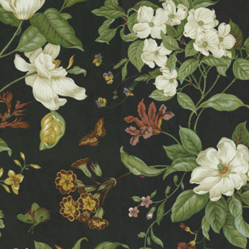 Möbelstoff - GARDEN IMAGES BLACK - WAVERLY Div. of Schumacher & Co. - Blumenmotive / Baumwolle