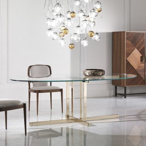 Moderner Esstisch - GREGORIO - ZANABONI - Glas / Marmor / Gestell aus Metall