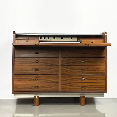 Moderner Sekretär - 804 - Bernini Gallery - Nussbaum / Aluminium / Glas