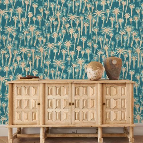 Moderne Tapete - PALMITAS  - F. SCHUMACHER & CO. - Naturmotiv / Stoffoptik / weiß