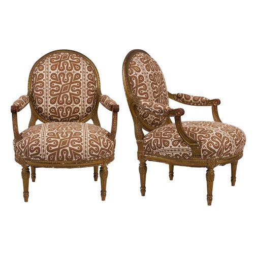 Sessel / Ludwig XVI. - PAIR OF 19TH C.  - F. SCHUMACHER & CO. - Seide / Nussbaum / Polster