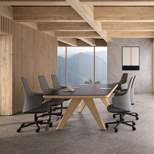 Moderner Stuhl - CALMA - Andreu World - Stoff / Leder / Holz