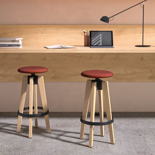 Minimalistischer Hocker - MAKSIM - Andreu World - Leder / Sperrholz / Aluminiumguss