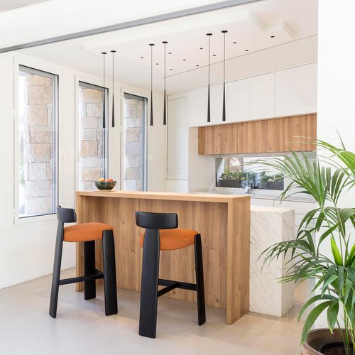 Moderner Hocker - ORU - Andreu World - Leder / Stoff / Massivholz