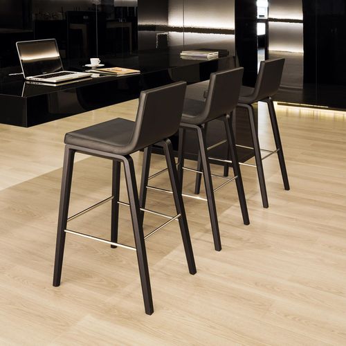 Moderner Barhocker - LINEAL COMFORT - Andreu World - Leder / Stoff / Gestell aus Aluminium