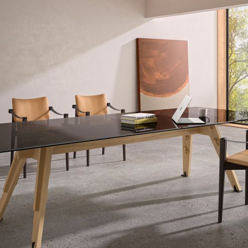 Moderner Besprechungstisch - TAMARA - Andreu World - Sperrholz / Glas / Gestell aus Furnierholz