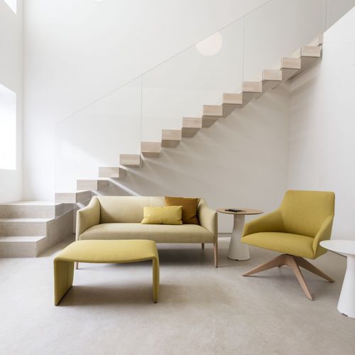 Modernes Sofa - COUVÉ - Andreu World - Stoff / Leder / grau