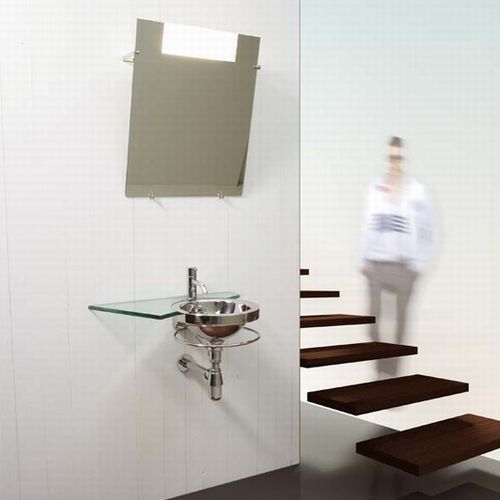 Wand-Waschbecken - HANDAQUA - Rapsel International Srl - Edelstahl / mit verstellbarem Spiegel / rund