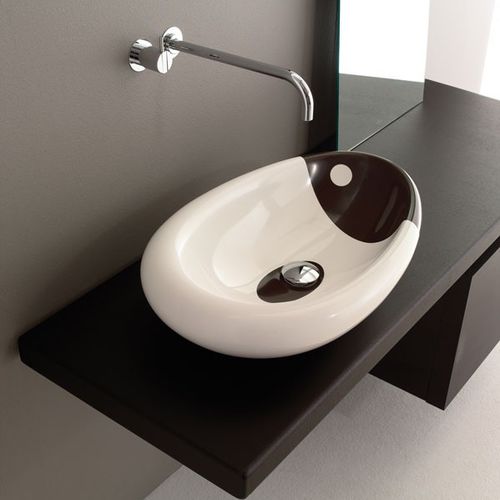 Aufsatzwaschbecken - ORCA - Rapsel International Srl - Stein / mit verstellbarem Spiegel / oval