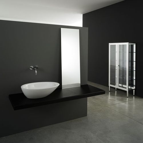 Aufsatzwaschbecken - PANDA - Rapsel International Srl - Keramik / mit verstellbarem Spiegel / oval