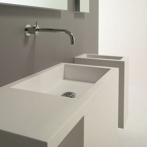 Wand-Waschbecken - YUME - Rapsel International Srl - Corian® / mit integrierter Waschtischplatte / rechteckig
