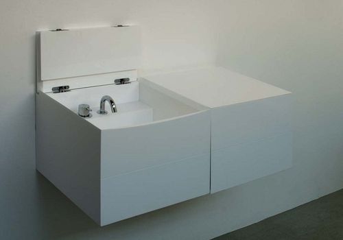 Wandhängender Waschtisch-Unterschrank - ELLE - Rapsel International Srl - Corian® / modern / lackiert