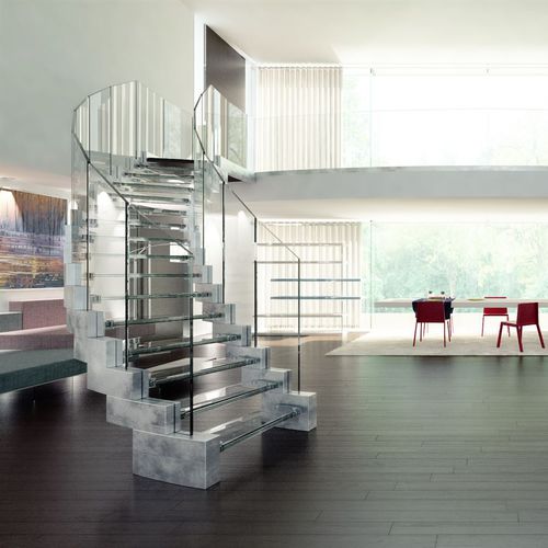 Spindeltreppe - COBRA GLASS - Siller Stairs - Glasstufen / mit Metallstruktur / für Privatgebrauch