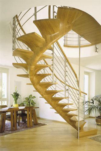Spindeltreppe - PENTAGON - Siller Stairs - Holzstufen / mit Holzstruktur / für Privatgebrauch