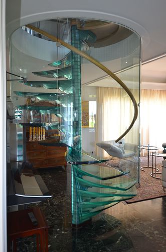 Wendeltreppe - SKY SCREW - Siller Stairs - Holzstufen / Glasstufen / mit Glasstruktur
