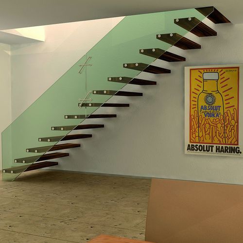 Gerade Treppe - MISTRAL - Siller Stairs - Holzstufen / mit Glasstruktur / für Privatgebrauch