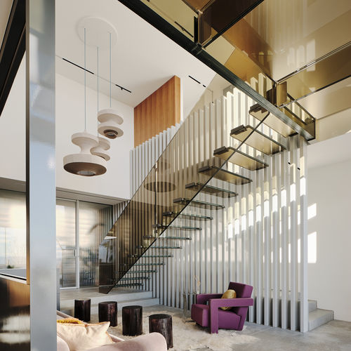 Gerade Treppe - MISTRAL BRONZE - Siller Stairs - Glasstufen / mit Glasstruktur / für Privatgebrauch