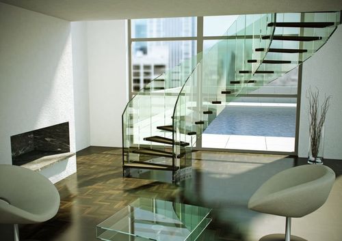 Runde Wendeltreppe - FLY GLASS - Siller Stairs - Holzstufen / mit Metallstruktur / modern