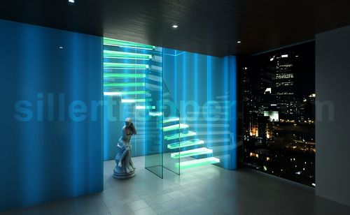 Halbgewendelte Treppe - GHOST - Siller Stairs - Glasstufen / mit Glasstruktur / modern