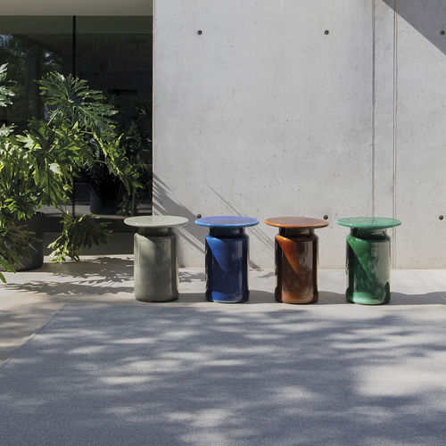 Design-Beistelltisch - Panarea - Atmosphera - emaillierte Keramik / Gestell aus Keramik / rund