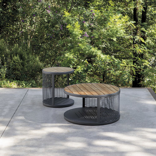 Moderner Couchtisch - SWITCH - Atmosphera - Teakholz / Gestell aus Aluminium / rund