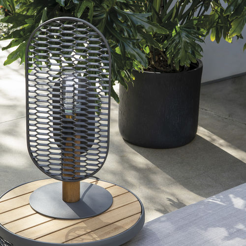 Tischlampe - TALK - Atmosphera - Aluminium / Teakholz / modern