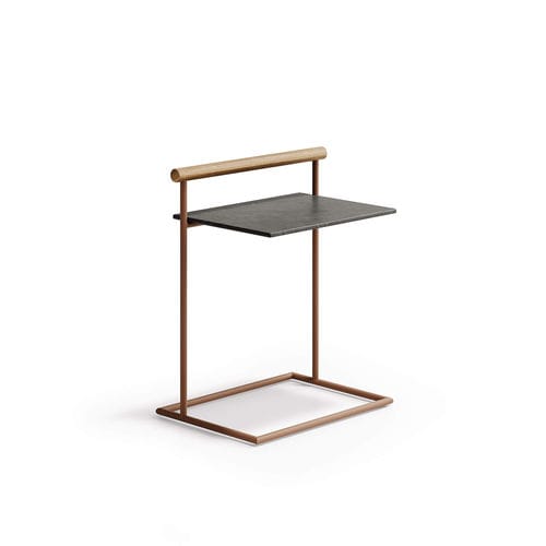 Beistelltisch / minimalistisches Design - Pipe - Atmosphera - Teakholz / Sandstein / Gestell aus Aluminium