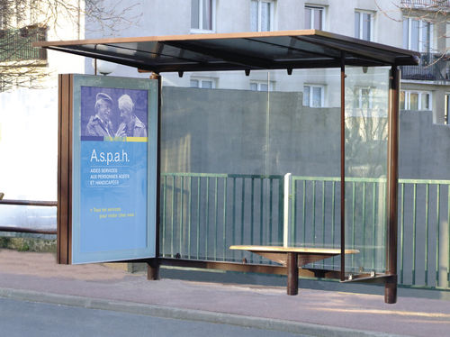 Stahl-Buswartehalle - Héritage - ALOES RED - Polycarbonat / Hartglas / mit Bank