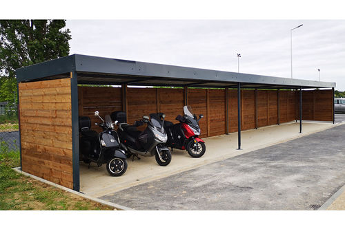 Polycarbonat-Überdachungen-Motorradunterstand - Medium - ALOES RED - Stahl / Holz / für öffentliche Bereiche