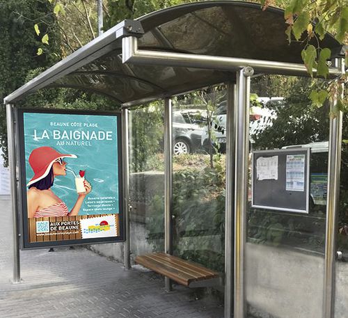 Stahl-Buswartehalle - Mirroir P - ALOES RED - Polycarbonat / mit Bank