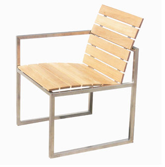 Moderner Gartenstuhl - BOSTON : R22 - La Hutte - Teakholz / Gestell aus rostfreiem Edelstahl / mit Kufengestell