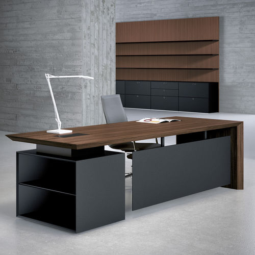 Chefschreibtisch - MULTIPLICEO - Fantoni - modern / Holzfurnier / Leder
