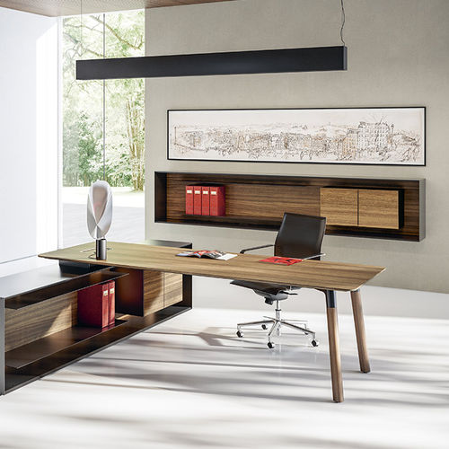 Wandmontierter Aktenschrank - OUTLINE - Fantoni - Nussbaum / NTM Fenix® / mit Schubladen