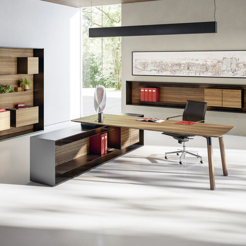 Niedriger Aktenschrank - OUTLINE - Fantoni - Nussbaum / NTM Fenix® / mit Schubladen