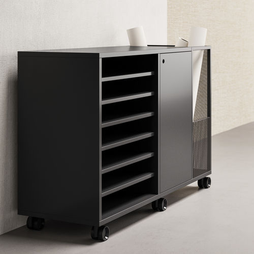 Niedriger Aktenschrank - ATELIER - Fantoni - melaminbeschichtet / mit Flügeltür / mit Rollen