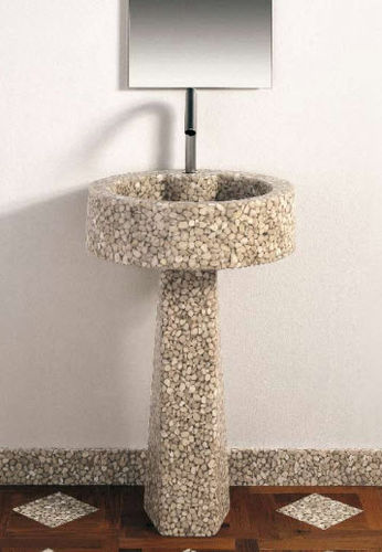 Bodenstehendes Waschbecken - BOBO - Effepimarmi - Riverstone® / mit verstellbarem Spiegel / rund