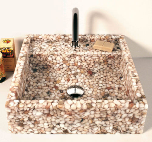 Aufsatzwaschbecken - BASIN 1 - Effepimarmi - Riverstone® / quadratisch / modern