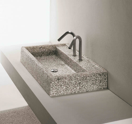 Aufsatzwaschbecken - BASIN 2 - Effepimarmi - Riverstone® / rechteckig / modern