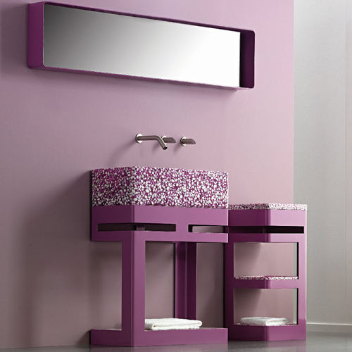 Aufsatzwaschbecken - LEG - Effepimarmi - Riverstone® / mit verstellbarem Spiegel / rechteckig