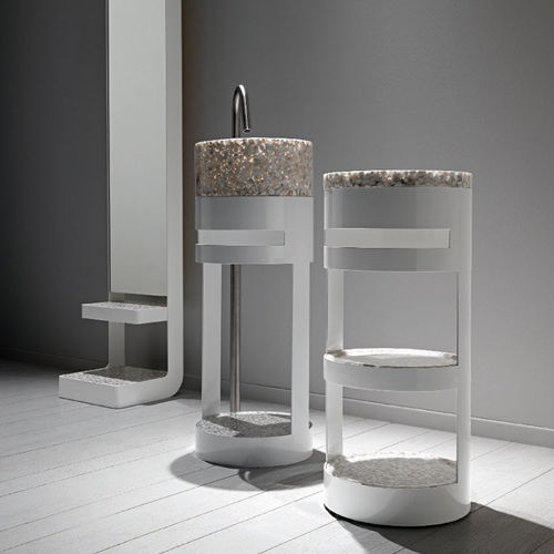 Bodenstehendes Waschbecken - LEG - Effepimarmi - Stein / mit verstellbarem Spiegel / rund