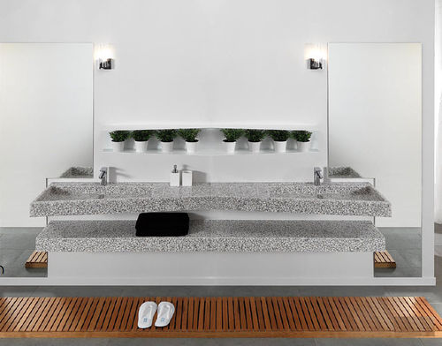 Wand-Waschbecken - WING - Effepimarmi - Stein / mit integrierter Waschtischplatte / doppelt